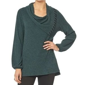 Democracy Sweater Plus Green Asymmetrical Cowl Neck Lace-Up Pullover